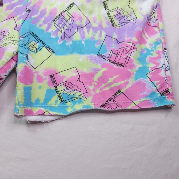 MTV Juniors Fleece Shorts Pockets Medium Tie Dye All Over Print Elastic Waist - Picture 3 of 5